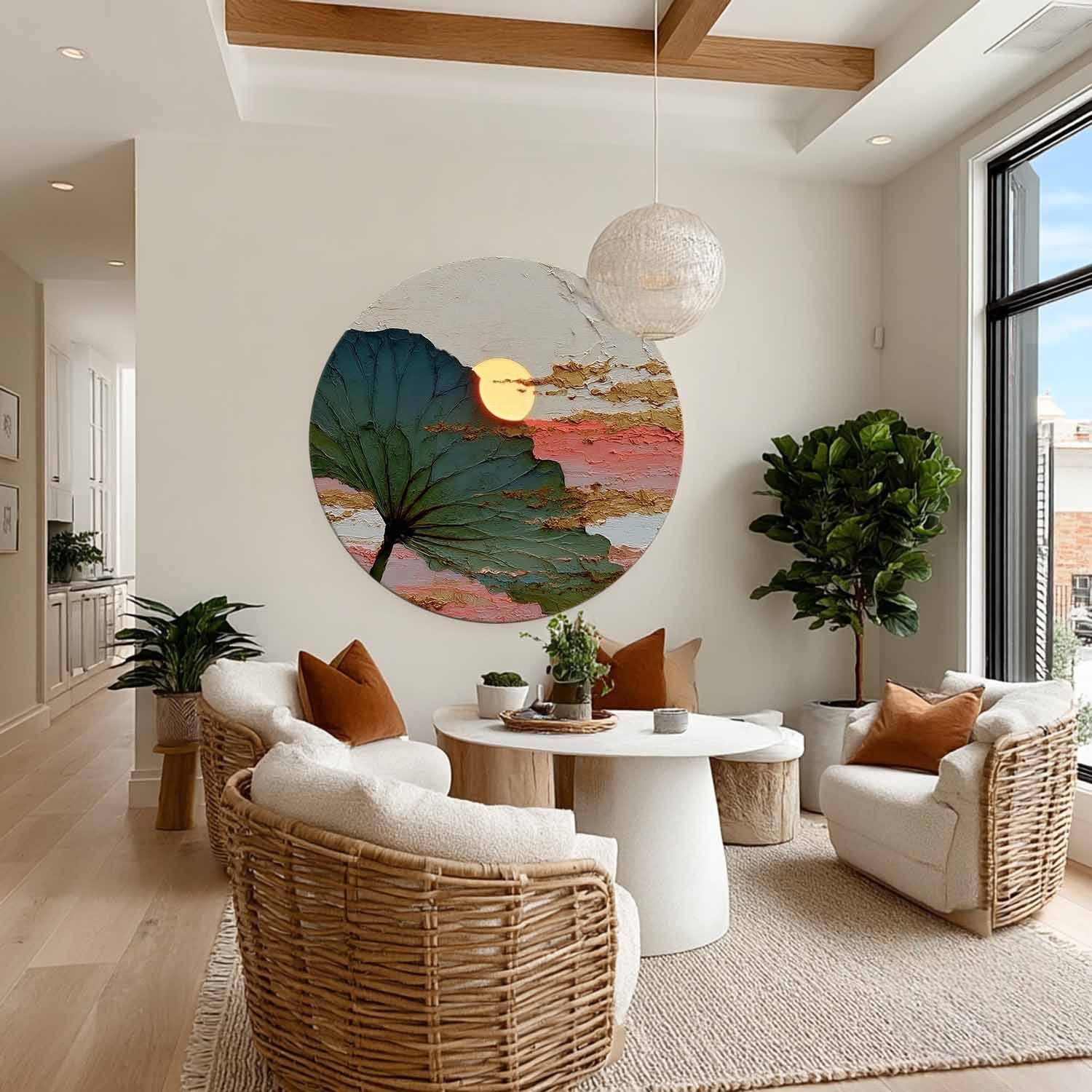 Wall Art Round Single Leaf Pink Sunset - Neutralighting