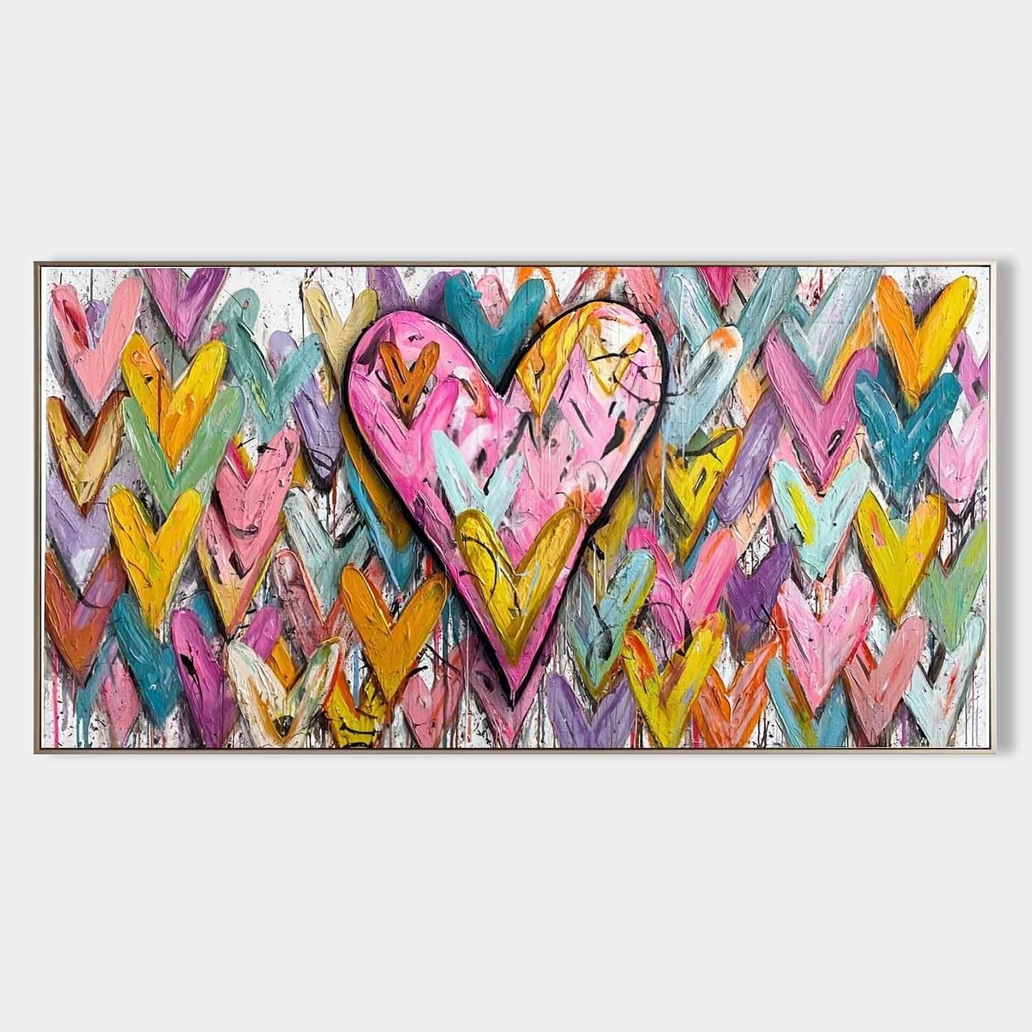 Wide Chevron Heart Impasto Painting - Neutralighting