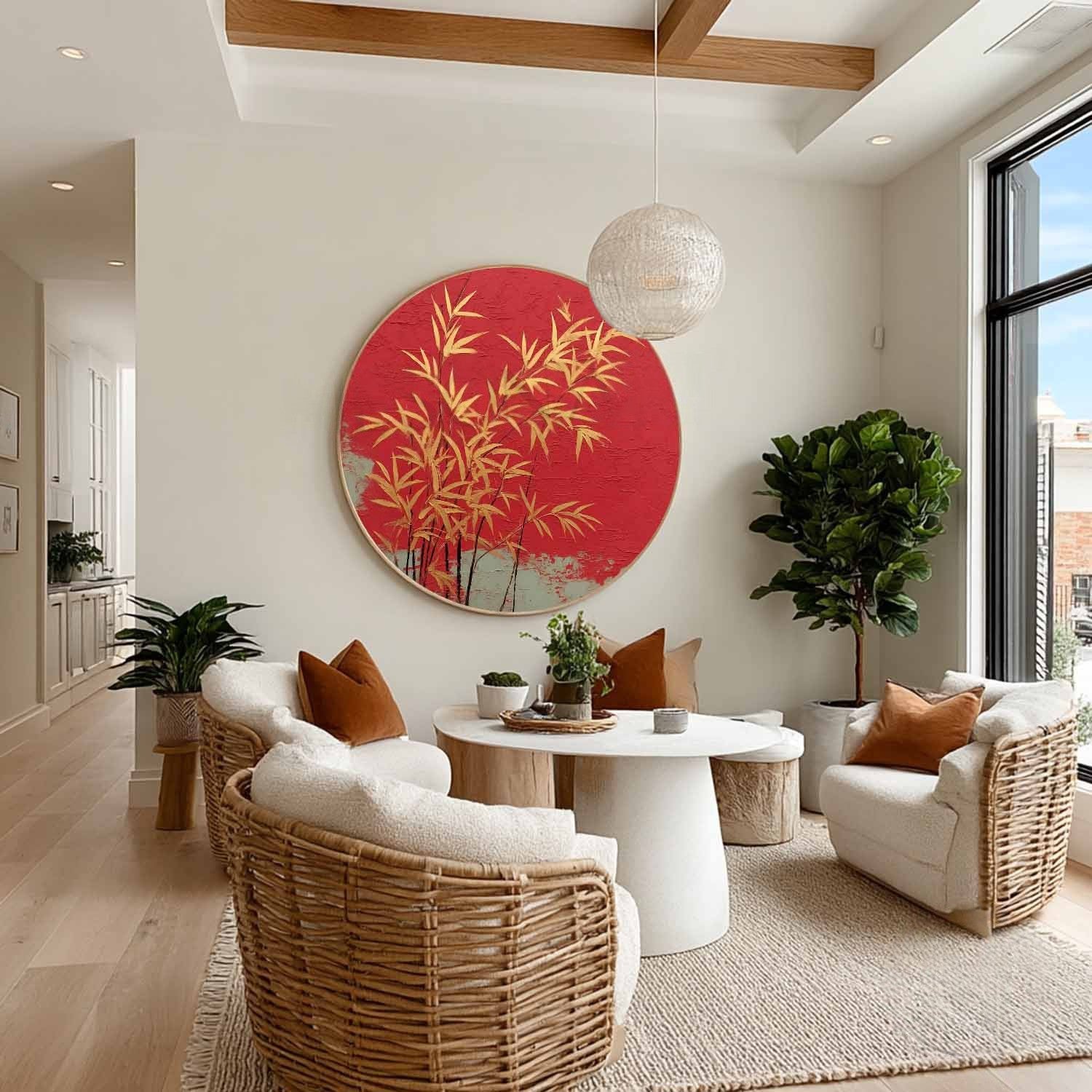 Wall Art Round Golden Bamboo Red - Neutralighting