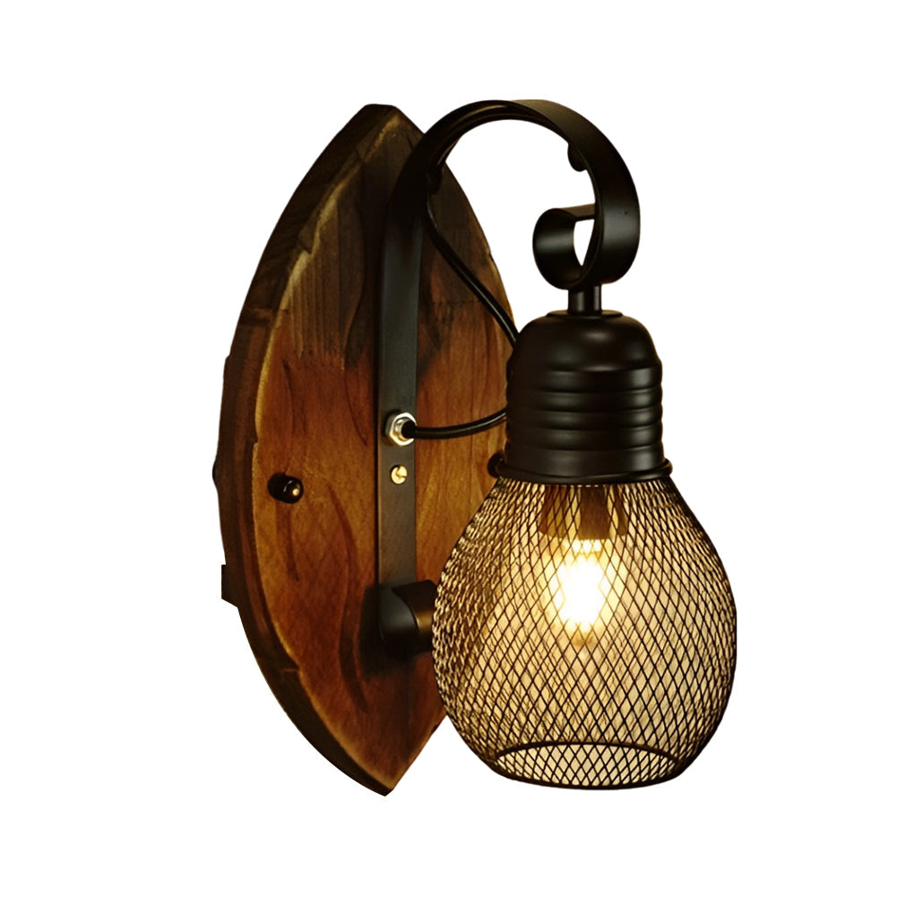 Elwin Rustic Antique Industrial Wood Outdoor Wall Lamp