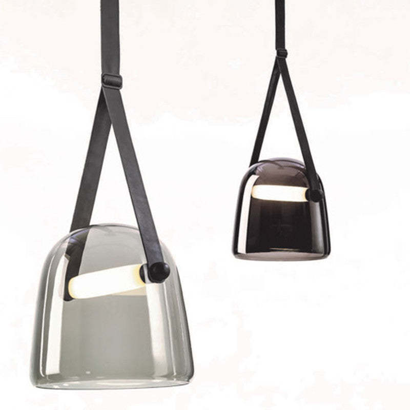 Valentina Modern Nordic Leather/Glass Pendant Light, Grey/White - Neutral Decor