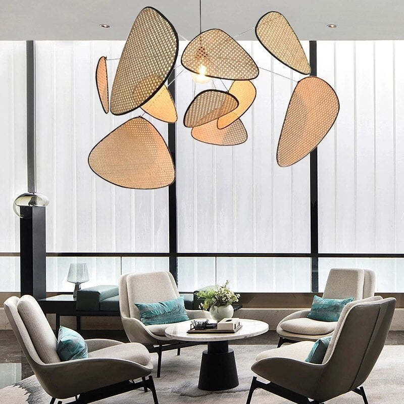 Ritta Pendant Light Leaf Grid, Rattan/Metal, Bedroom - Neutral Decor