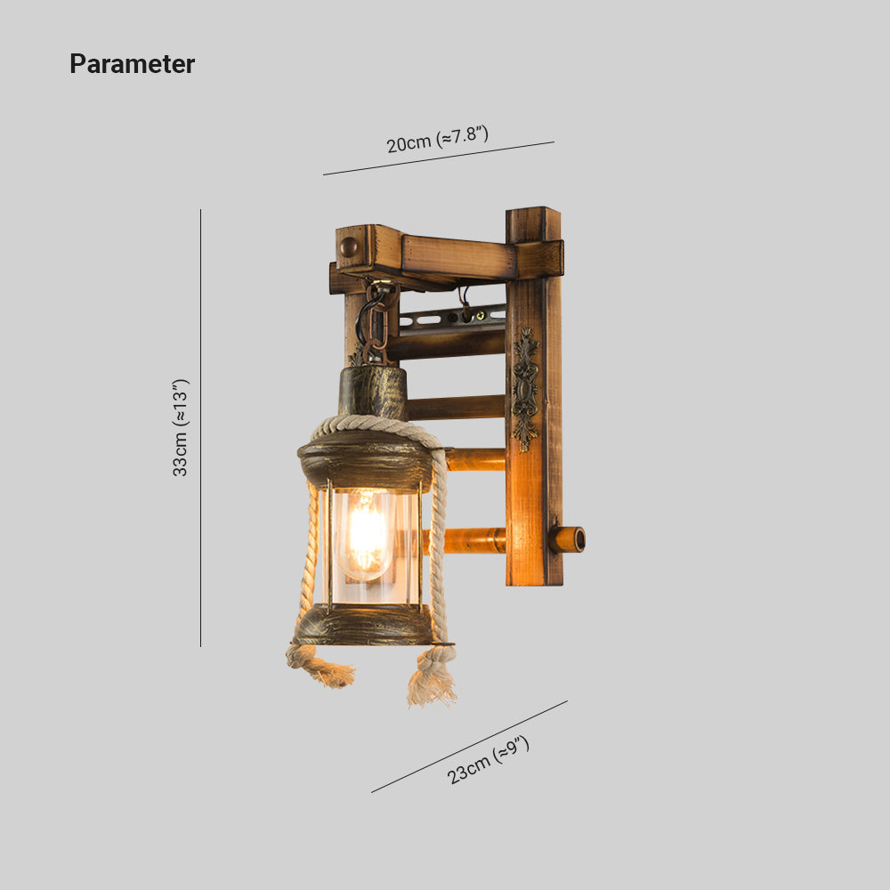 Epoch Vintage Lantern Shape Wood Metal Wall Lamp - Neutral Decor