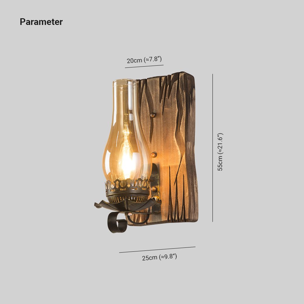 Epoch Wall Lamp Vintage Candle Wooden Glass, Bedroom - Neutral Decor