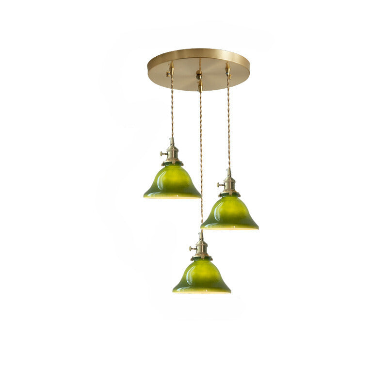 Valentina Rustic Vintage LED Pendant Light Green Copper Glass Dining Room - Neutral Decor