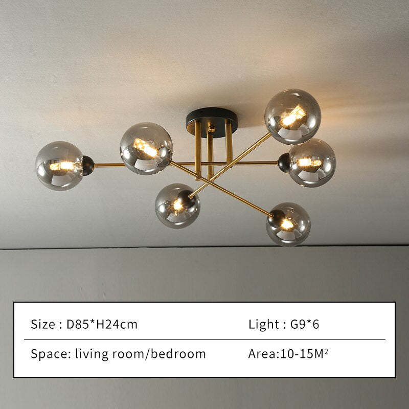 Valentina Industrial Glass Globe Chandelier LED, 6 Style - Neutral Decor