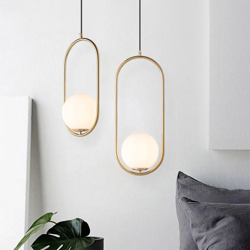 Valentina Minimalist Oval Golden & Black Frame Globe Pendant Light - Neutral Decor
