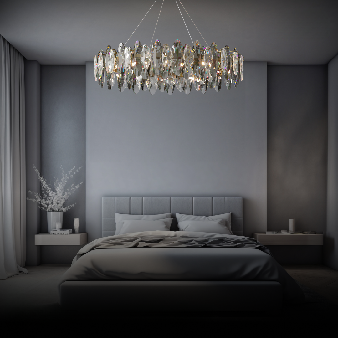 Kristy Crystal Chandelier LED Elliptical Glass/Metal Gold Living Room - Neutral Decor