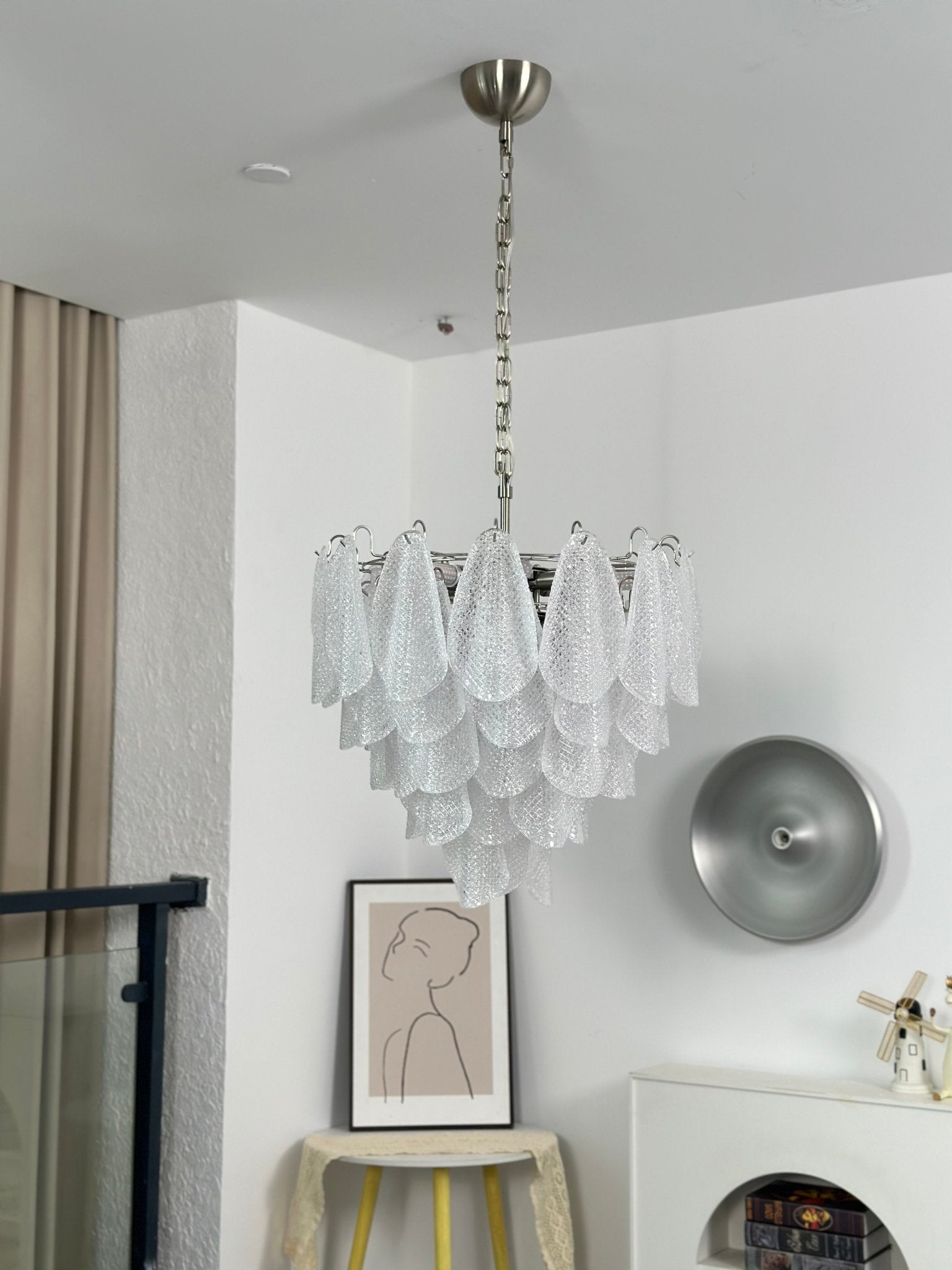 Prelit Glass Teardrop Chandelier-Neutral Decor