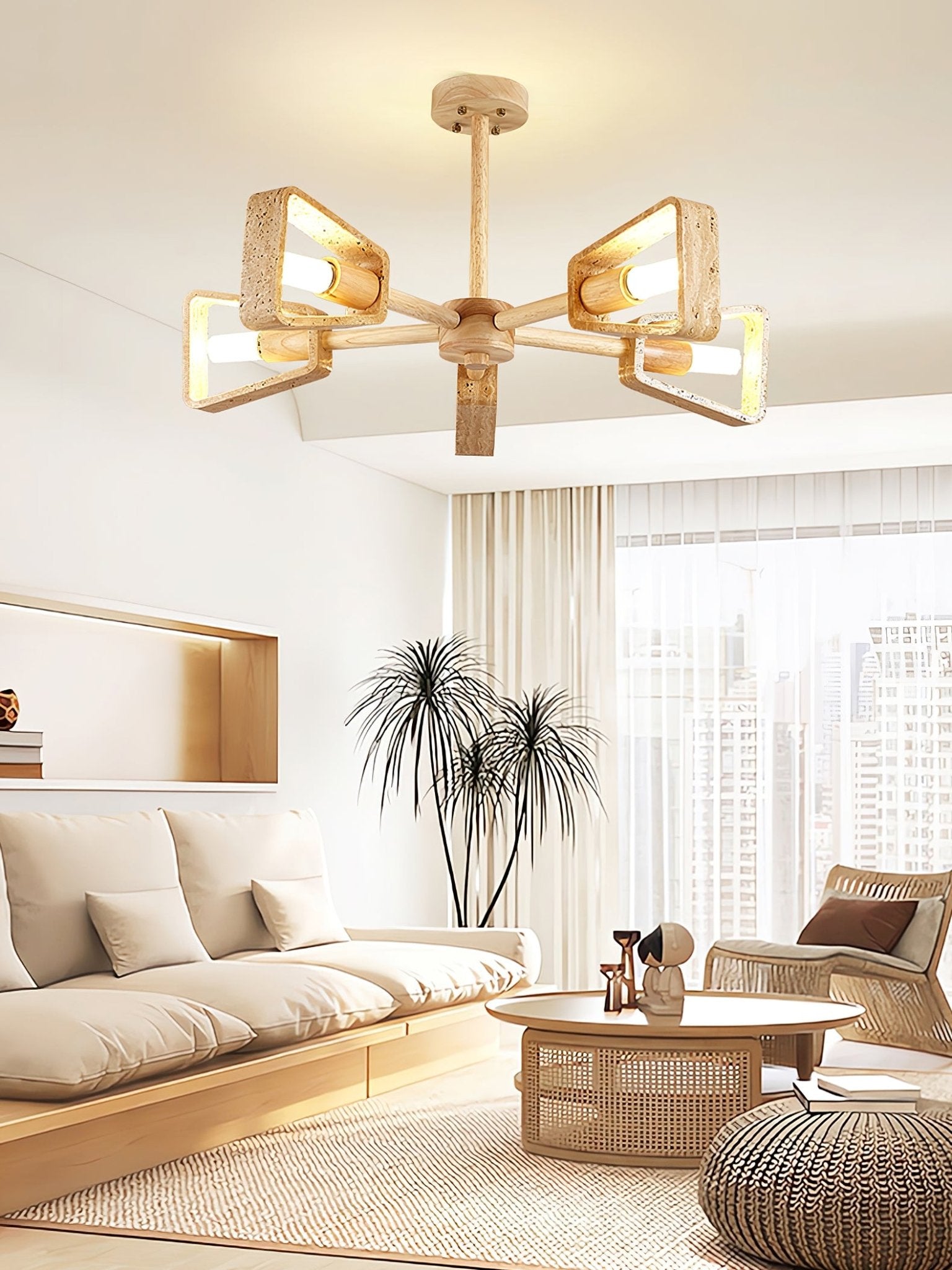 Hedra Travertone Geometric Chandelier-Neutral Decor