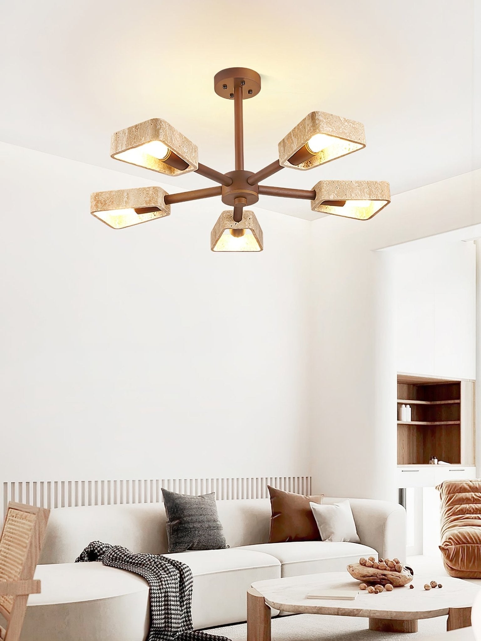 Hedra Travertone Geometric Chandelier-Neutral Decor