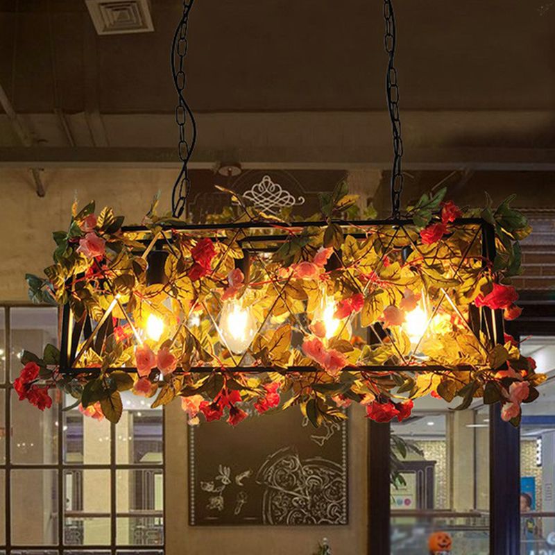 Ritta Rustic Art Deco Plant Rectangle Pendant Light - Neutral Decor