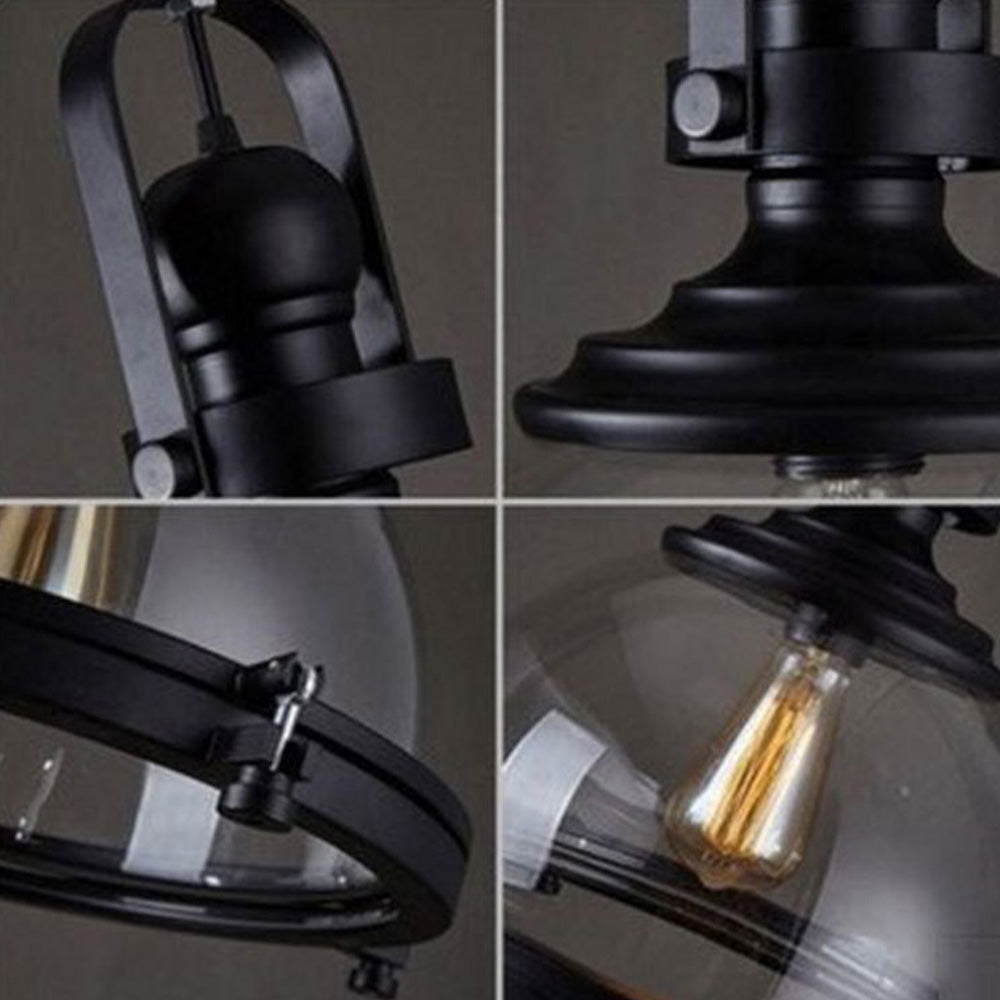 Silva Vintage Hemispherical Glass Pendant Light, Black - Neutral Decor