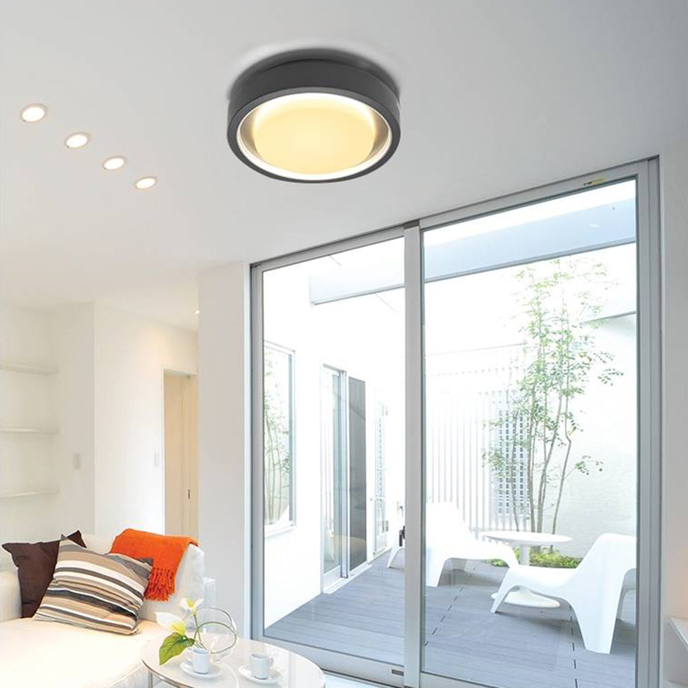Ray Modern Circular Disc Shape Metal Outdoor Wall Lamp, Black - Neutral Decor