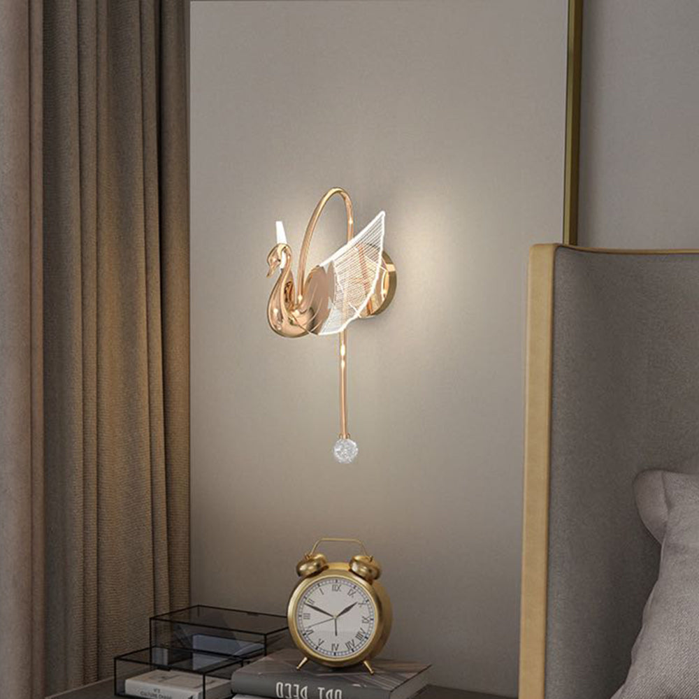 Arisha Art Deco Swan Acrylic/Metal Wall Lamp, Gold/Rose Gold - Neutral Decor