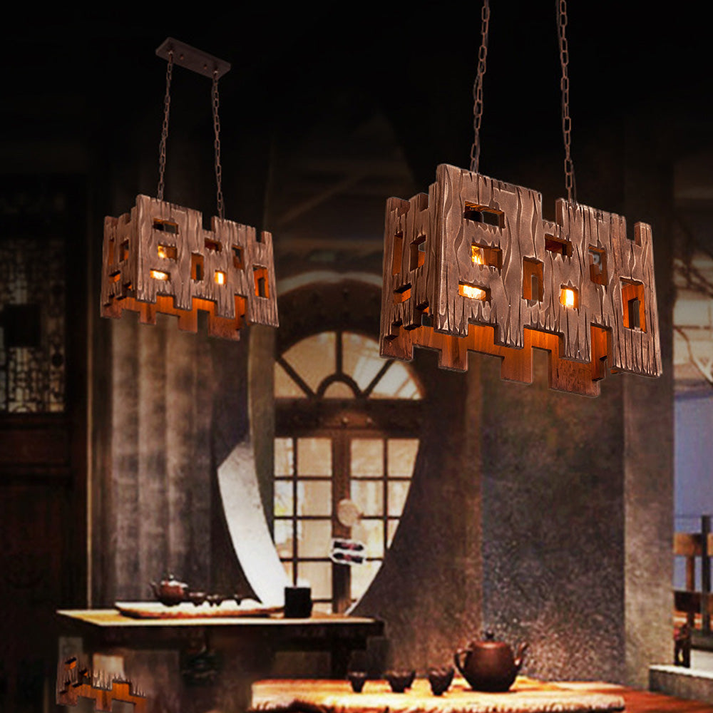 Epoch Rectangular Metal & Wood Pendant Light - Neutral Decor