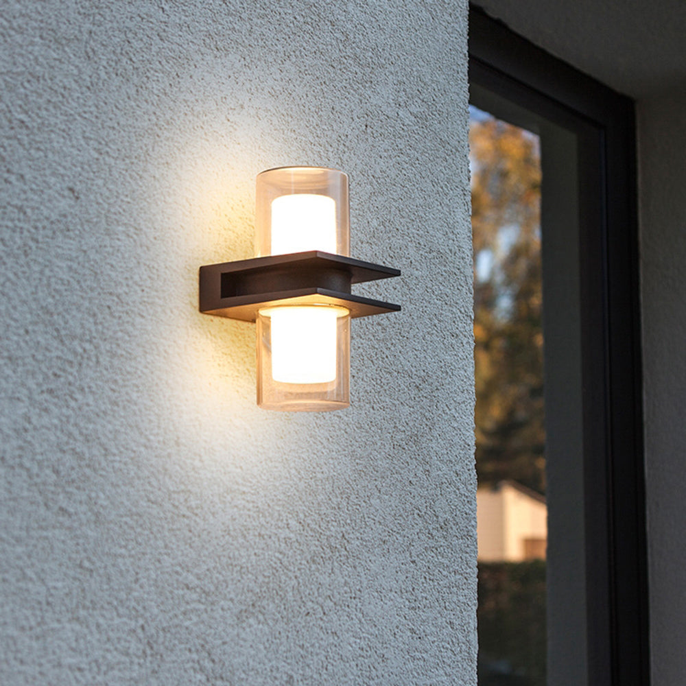 Ray Modern Cylindrical Metal Outdoor Wall Lamp With 2 Heads, Black - Neutral Decor