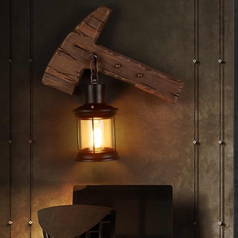 Epoch Wall Lamp Hammer Shape Vintage, Wood/Metal, Living Room - Neutral Decor