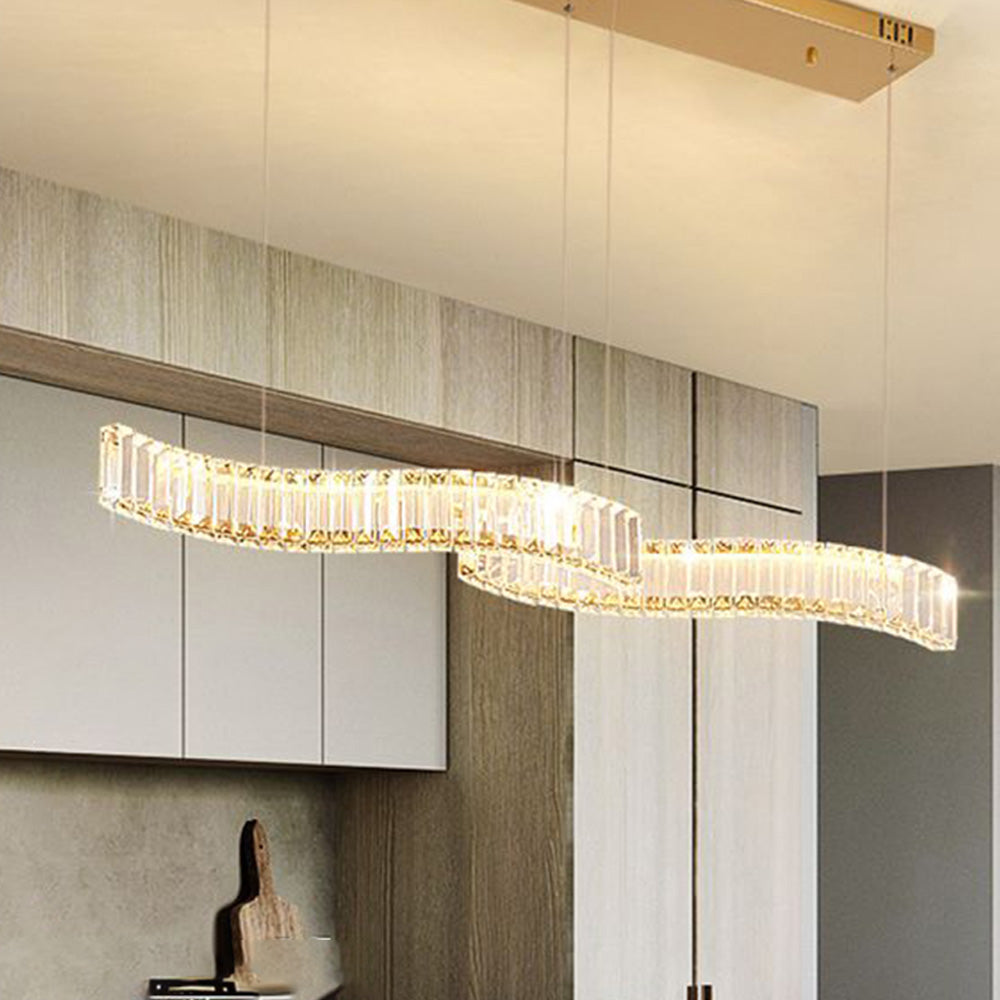 Kristy Luxury Wave Crystal/Metal Pendant Light, Silver/Gold - Neutral Decor