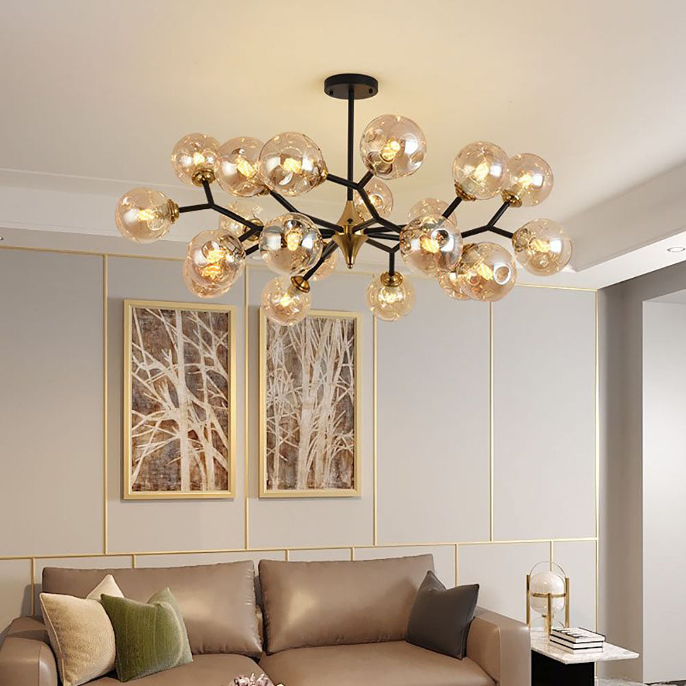 Valentina Art Deco Glass Bubble Chandelier, Amber - Neutral Decor
