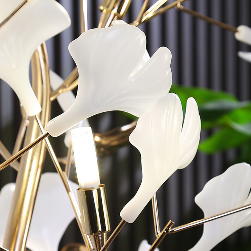 Olivia Floor Lamp Leaf Artistic, Ceramic/Metal, White/Gold, Study - Neutral Decor