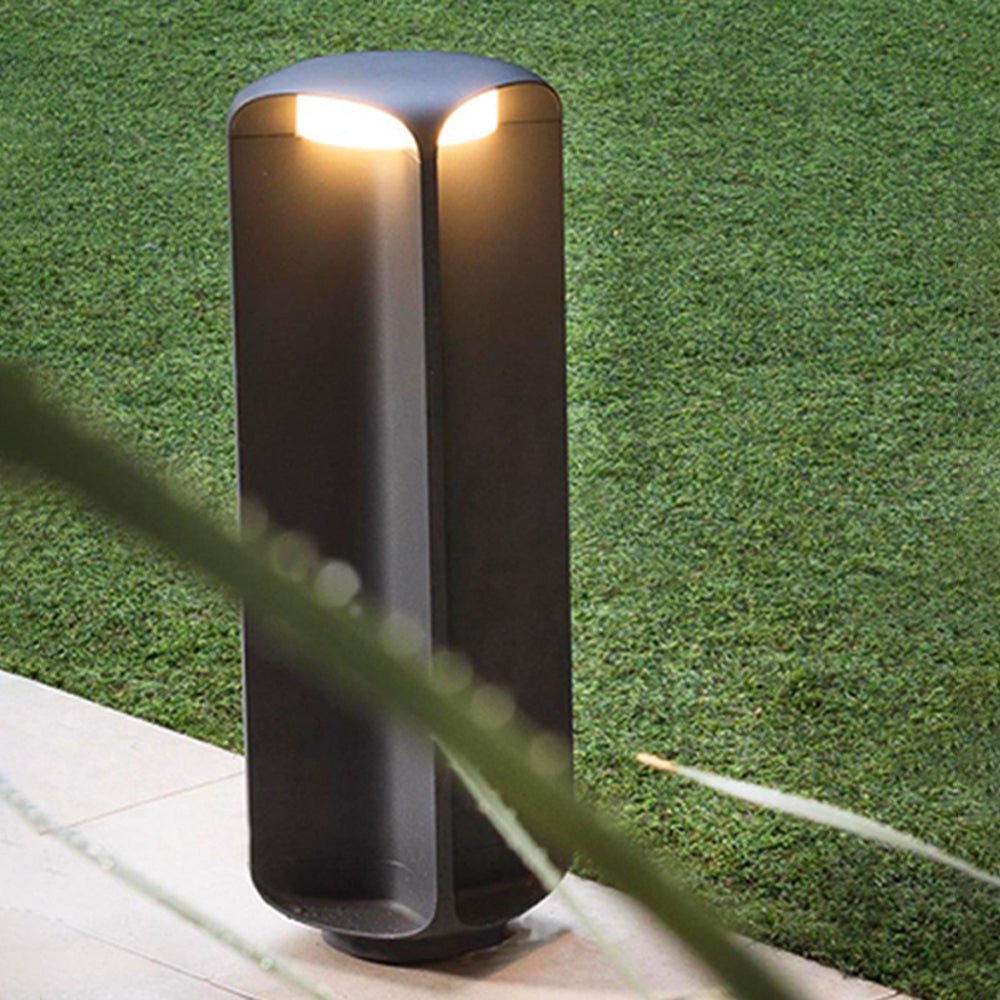 Ray Minimalist Cylinder Outdoor Floor Lamp, Metal/Glass, Black - Neutral Decor