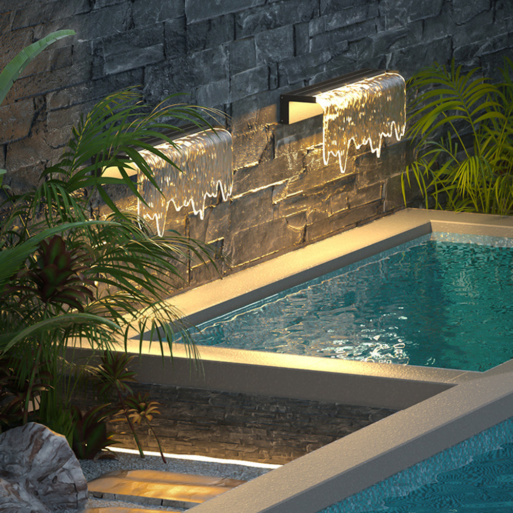 Ray Modern Minimalist Water Texture Metal/Acrylic Solar Waterproof Outdoor Wall Lamp, Black - Neutral Decor