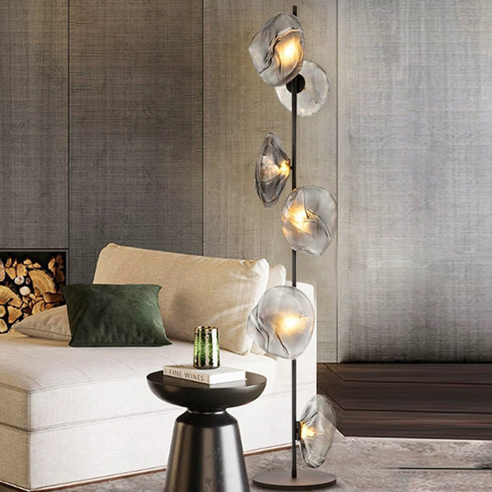 Byers Luxury Flower Metal/Glass Floor Lamp, Black/Gold/Grey - Neutral Decor