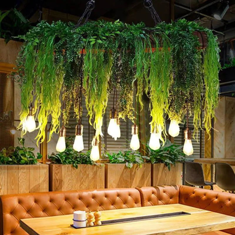 Ritta Natural Decorative Rectangular Plant Metal Pendant Light Green - Neutral Decor