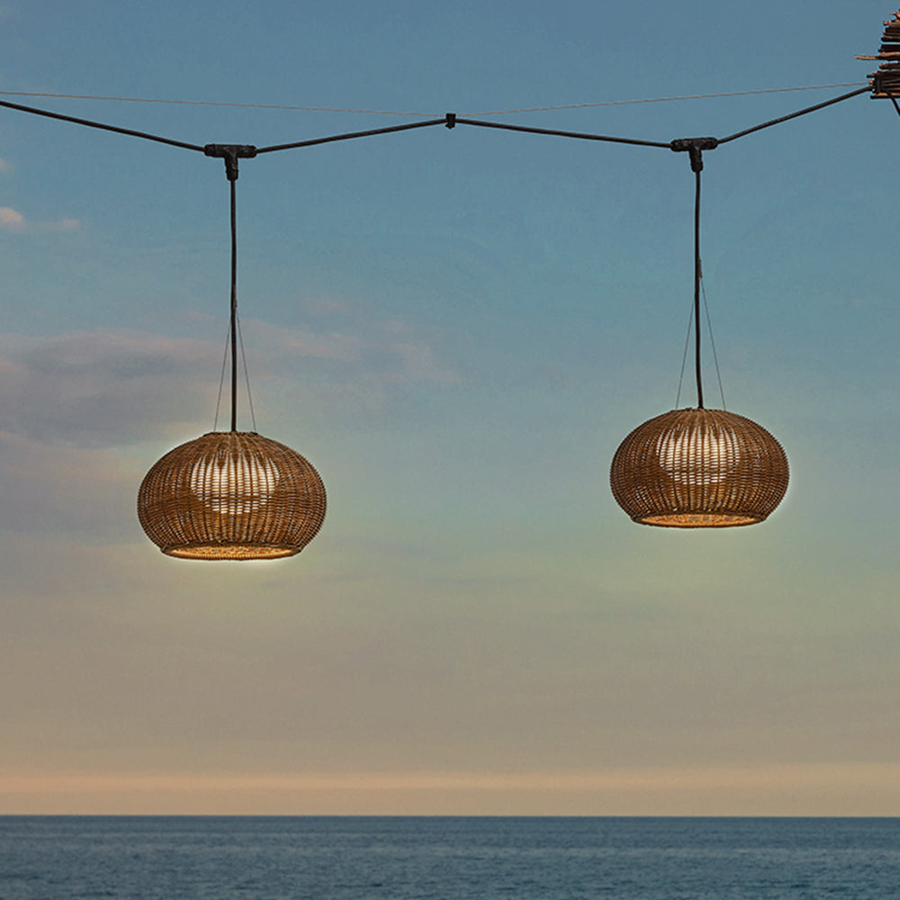 Ray Retro Lantern Gold Pendant Light, Bamboo/Acrylic - Neutral Decor