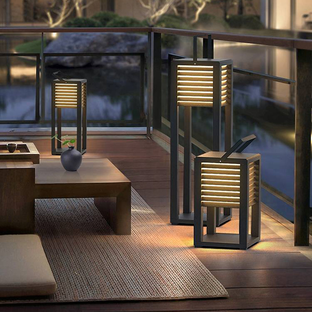 Ray Vintage Cuboid Metal Outdoor Floor Lamp, Black - Neutral Decor