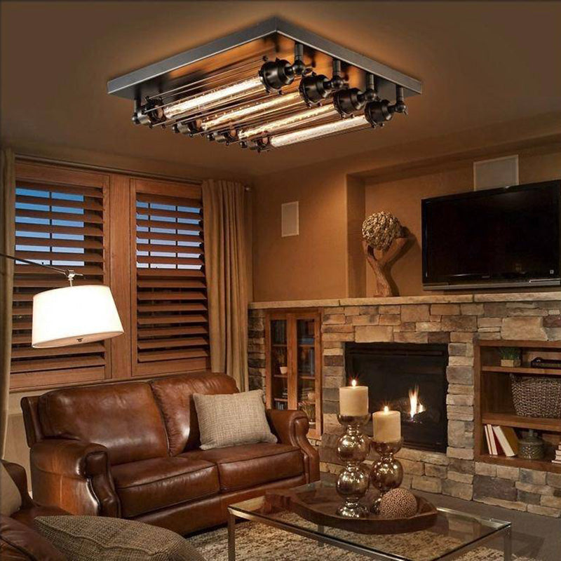 Austin Vintage Tubed Metal Flush Mount Ceiling Light, Black, Living Room - Neutral Decor