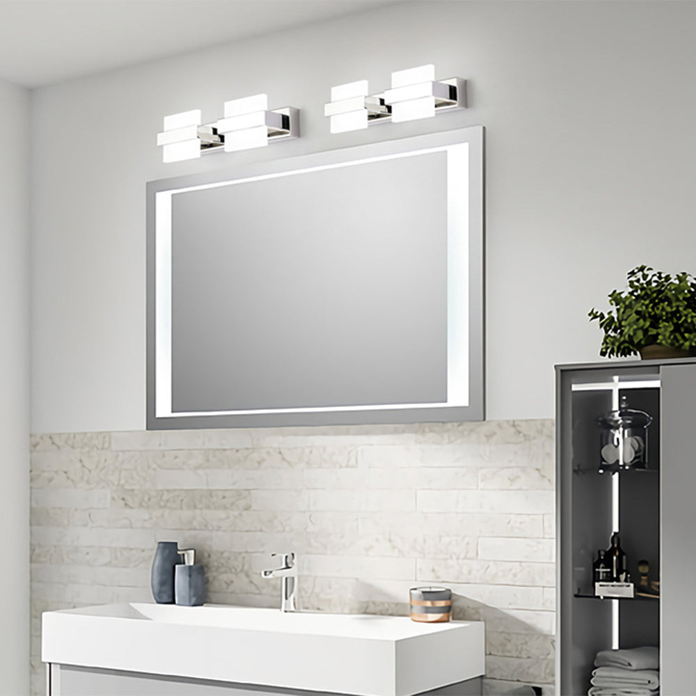 Arisha Modern Square Metal/Acrylic Wall Lamp, Silver, Bathroom - Neutral Decor