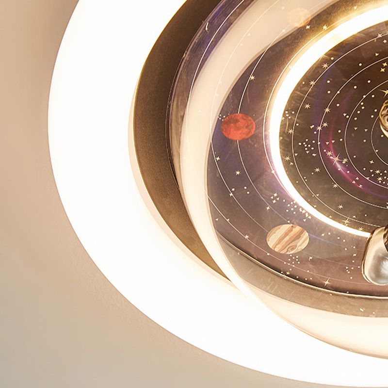 Aria Cosmic Astronaut & Galaxy Motif Flush Mount Ceiling Light - Neutral Decor