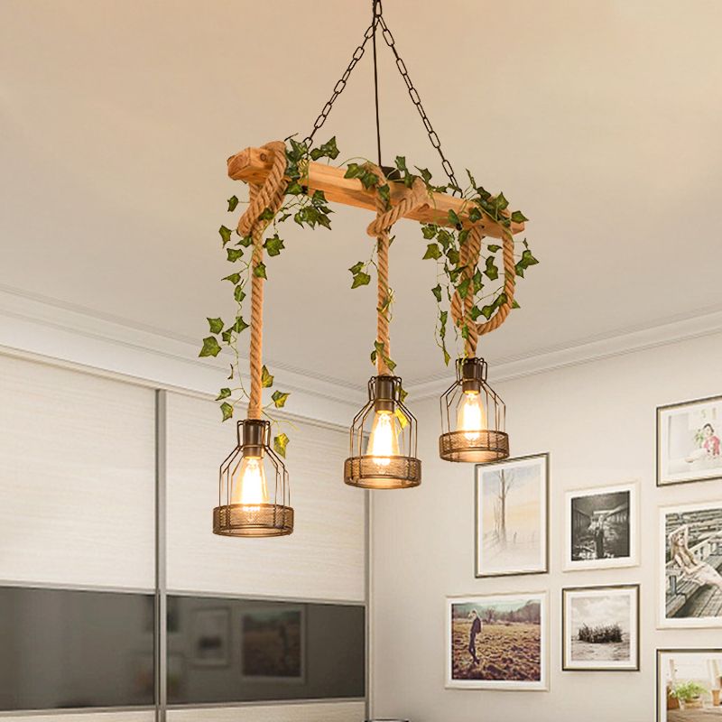 Epoch Caged Vintage Farmhouse Wood Beam Pendant Light 3/5 Heads - Neutral Decor