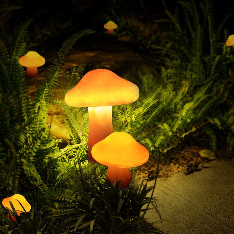Ray Mushroom Outdoor Ground Light, Hardwired/Solar, Orange - Neutral Decor