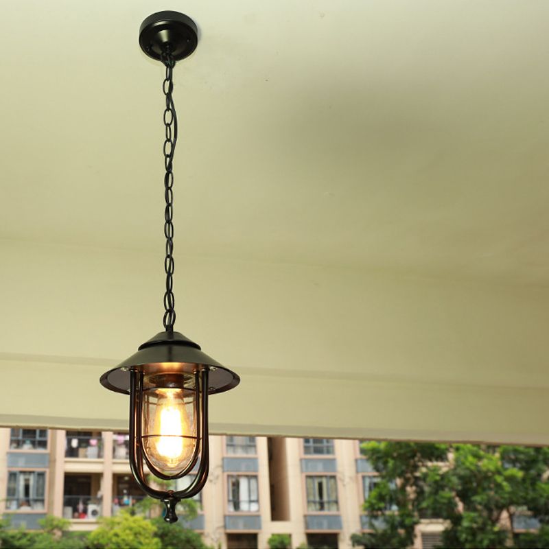Ray Retro Lantern Metal Pendant Light, Black/Bronze - Neutral Decor