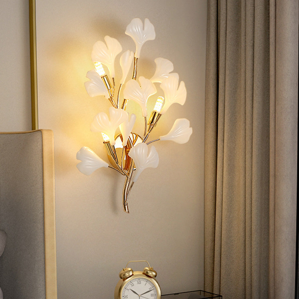 Olivia Decorative Flower in Golden White Ceramic Wall Lamp - Neutral Decor