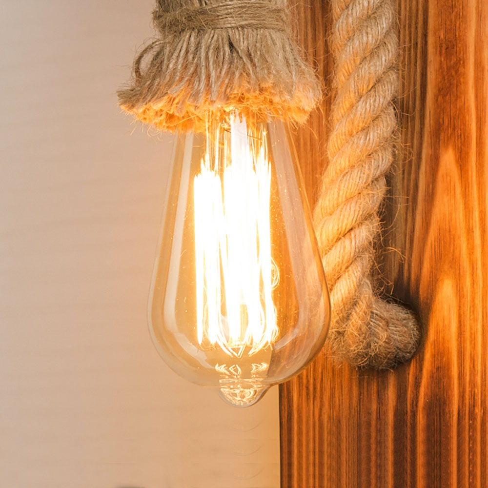 Epoch Vintage Rectangular LED Wall Light, Wood/Hemp Rope, Dining Room - Neutral Decor