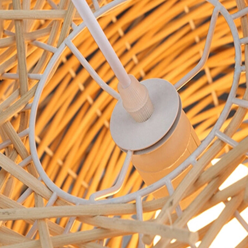 Muto Wooden Bird Nest Rattan Pendant Light, Brown/Wood - Neutral Decor