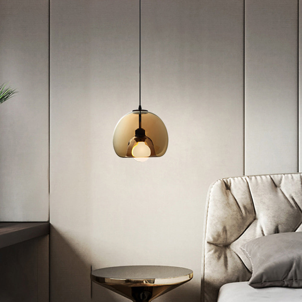 June Globe Glass Pendant Light, Amber/Smoky Grey-Neutral Decor