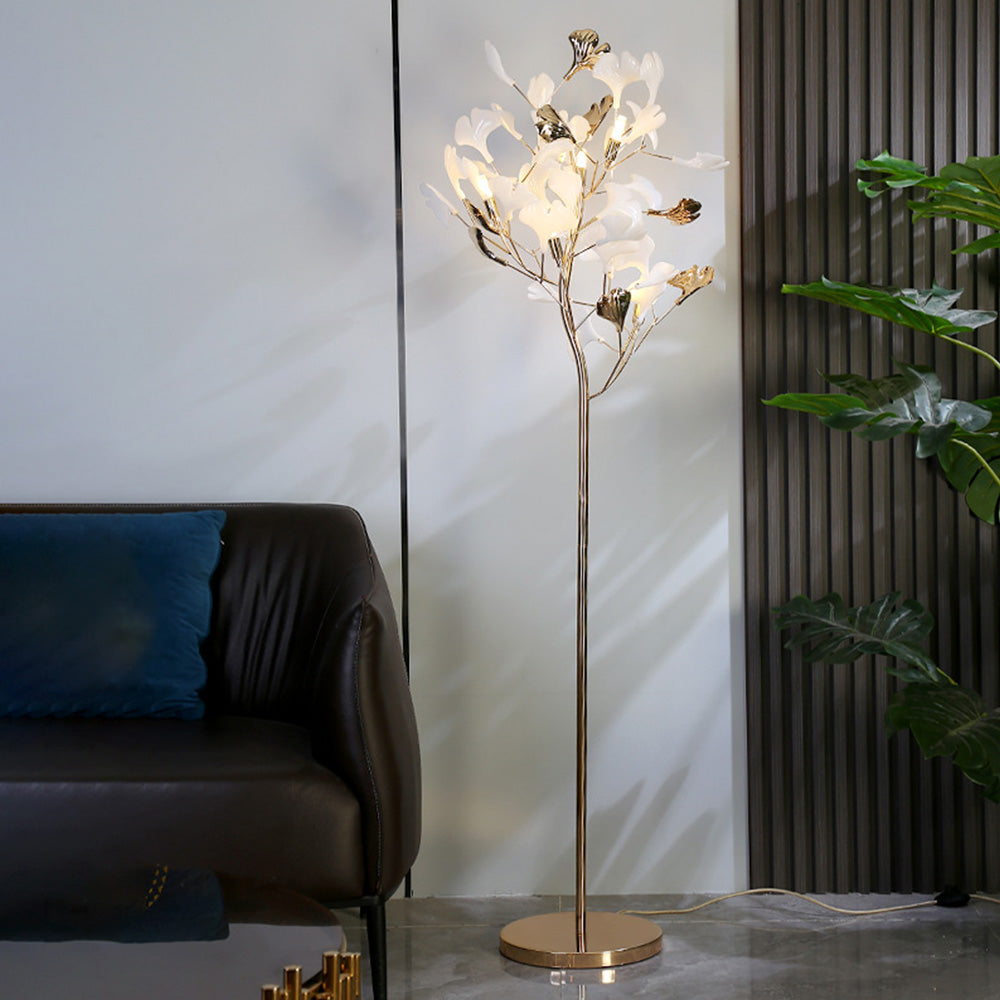 Olivia Floor Lamp Leaf Artistic, Ceramic/Metal, White/Gold, Study - Neutral Decor