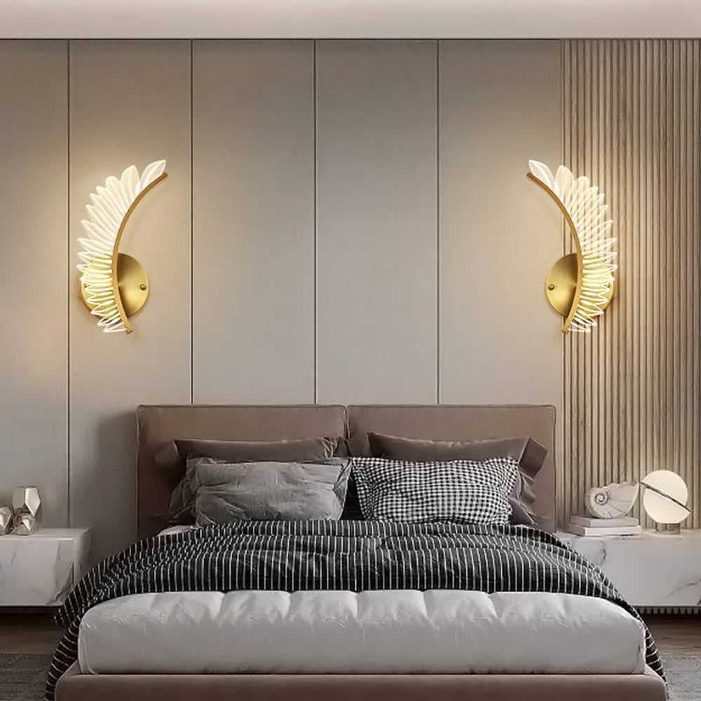Kristy Modern Gold Feather Wall Lamp, 3 Style - Neutral Decor