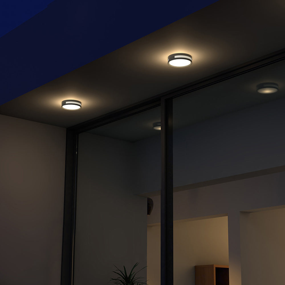 Ray Modern Round Metal/Acrylic Outdoor Waterproof Wall Lamp, Black - Neutral Decor