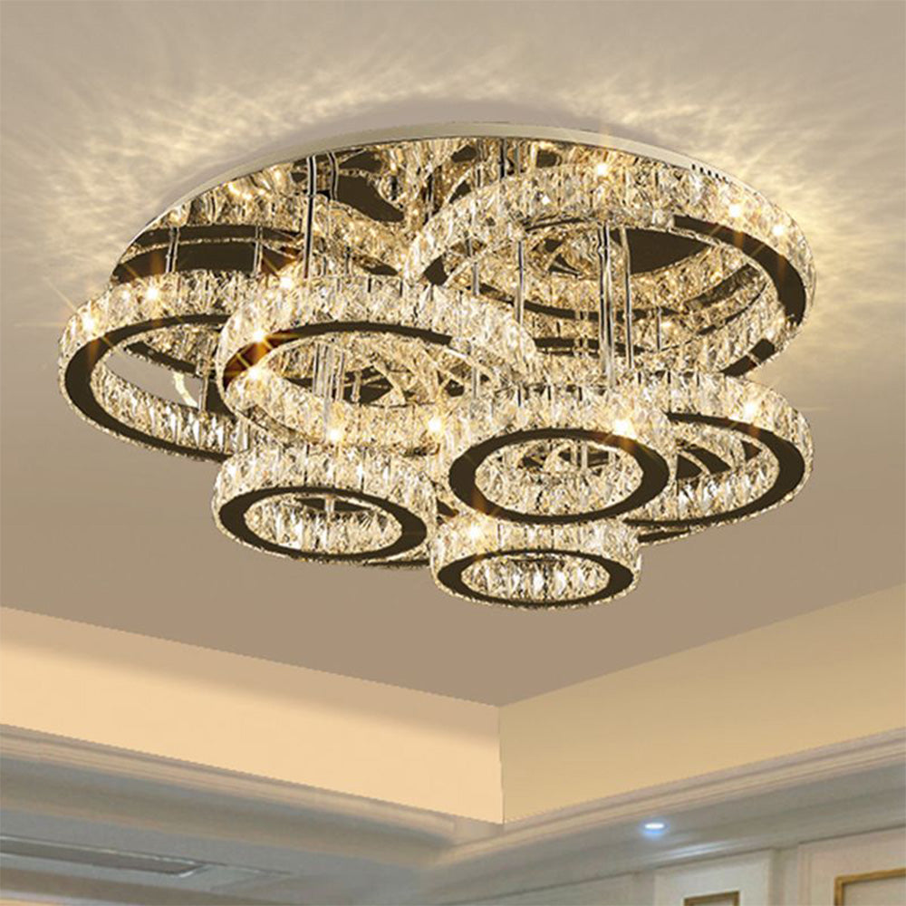Kristy Modern Multi Ring Metal And Crystal Pendant Light - Neutral Decor