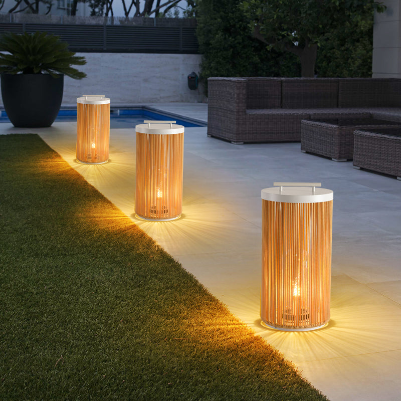 Ray Retro Metal/Rattan Floor Lamp, Hardwired/Solar/LED, Outdoor - Neutral Decor