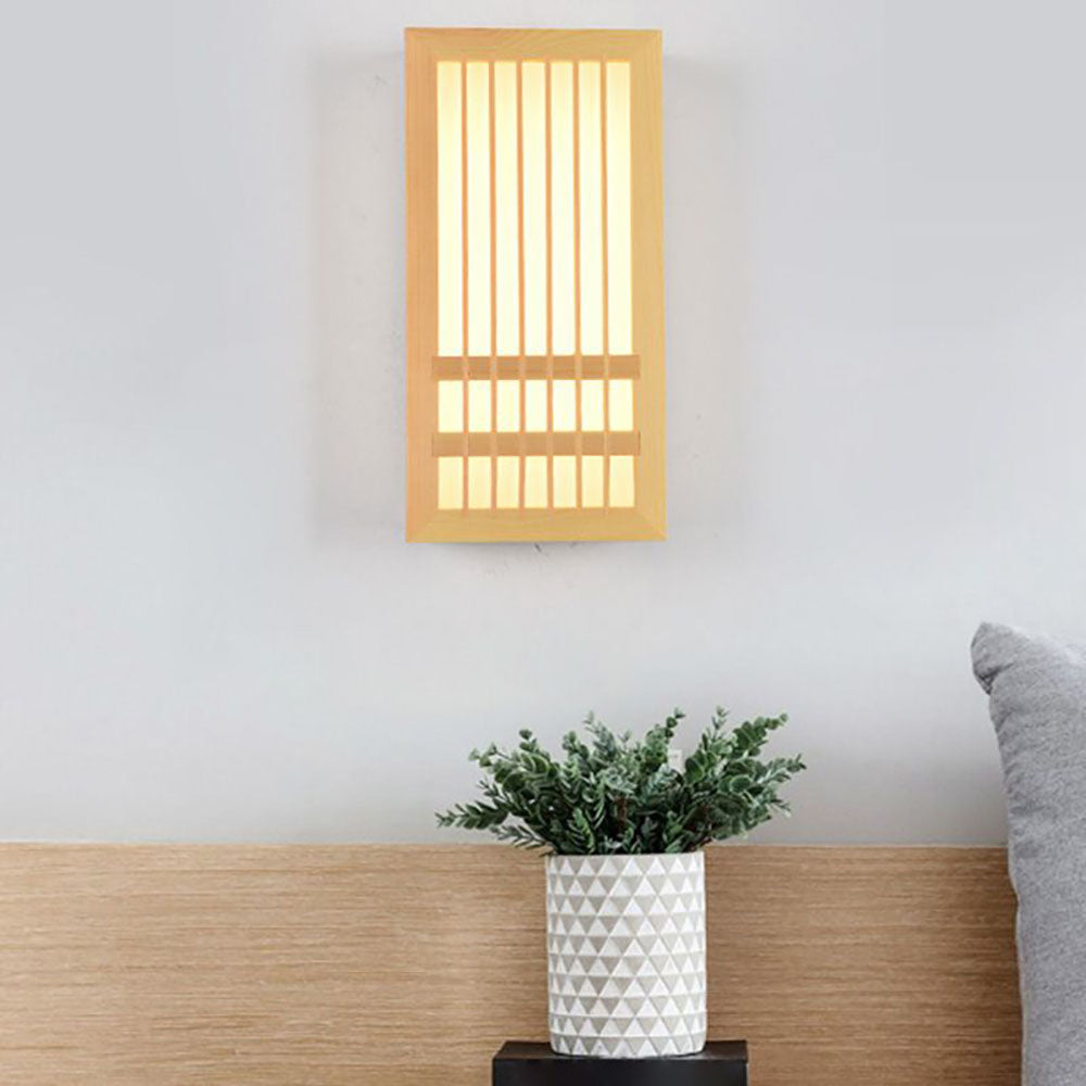 Muto Wall Lamp Rectangular Rustic, Wood/Acrylic, Log Color, Bedroom - Neutral Decor
