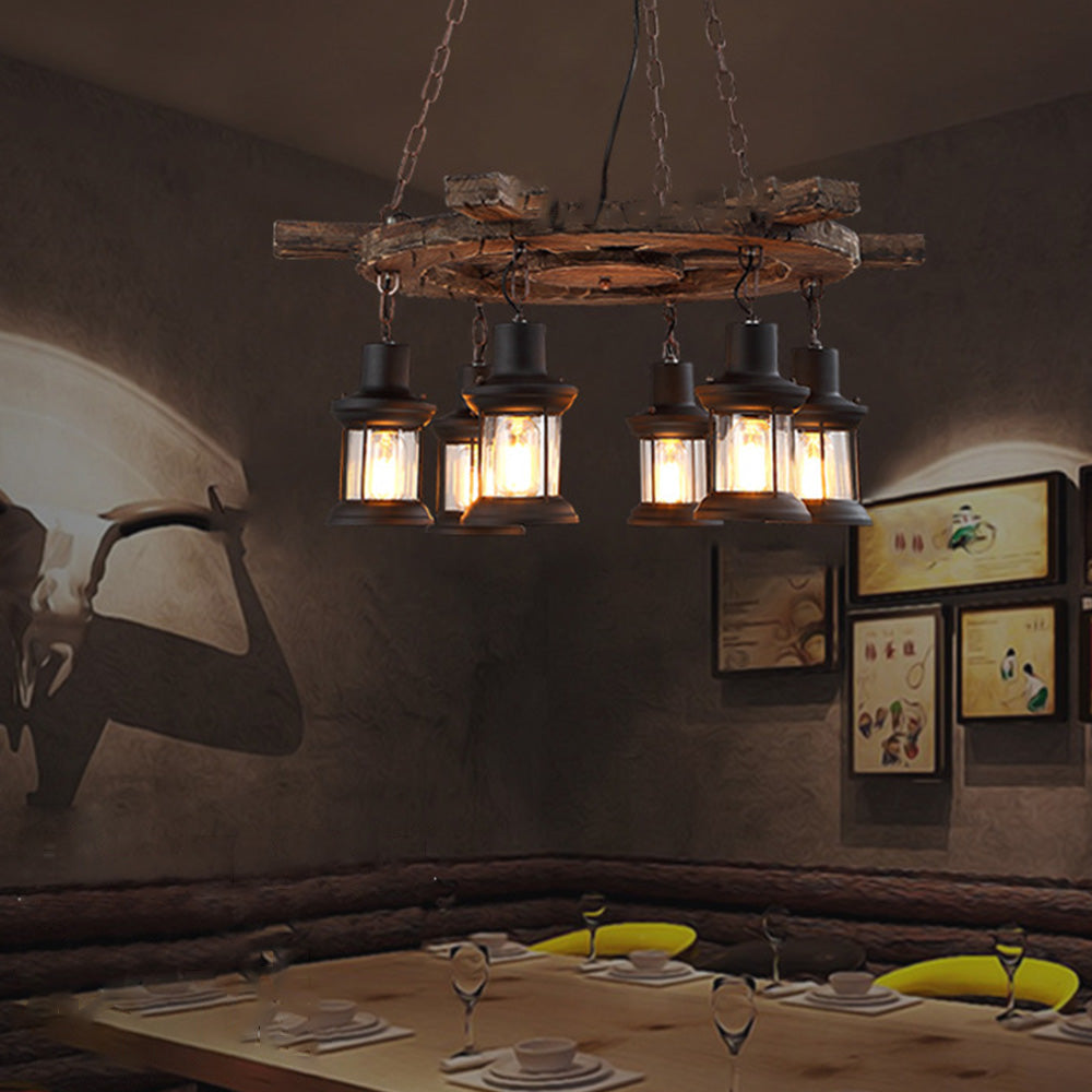 Epoch Retro Rudder Metal & Wood Pendant Light, 6 Heads - Neutral Decor