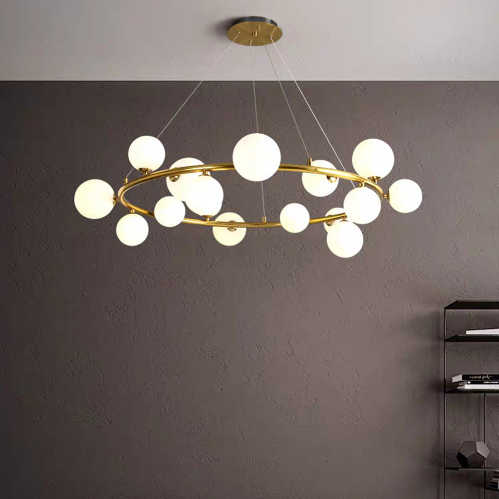 Valentina Modern Glass Globe Ring Chandelier, Gold/Black - Neutral Decor