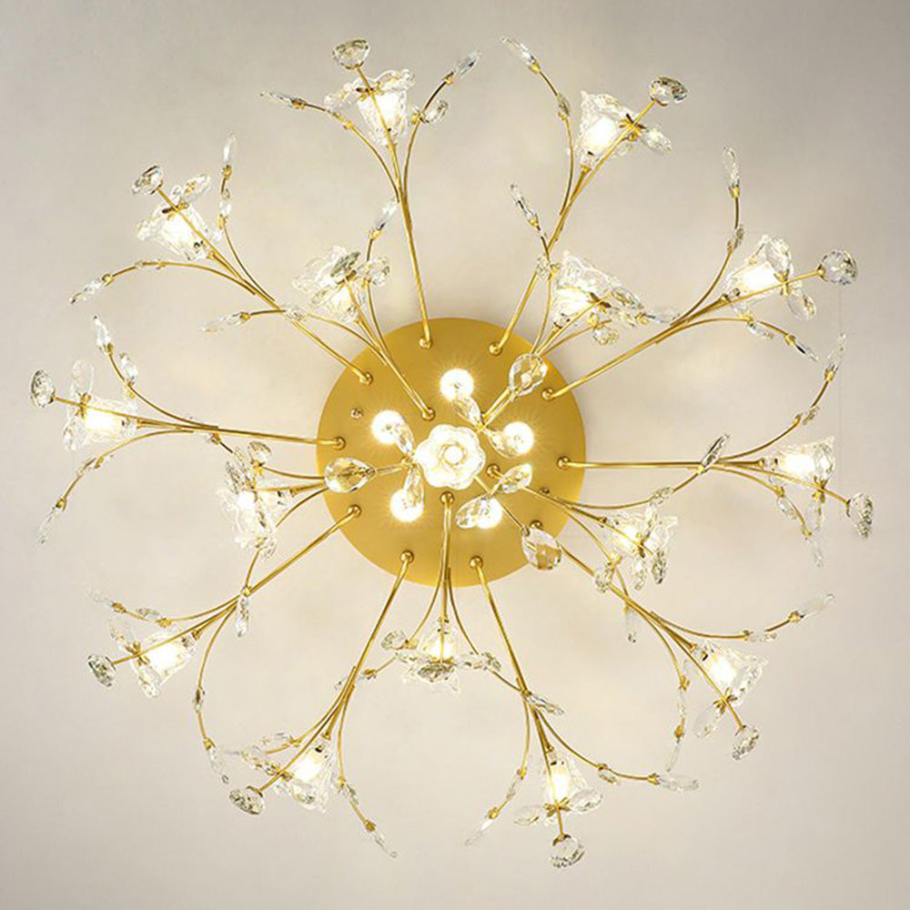 Arisha Art Deco Elegant Golden Crystal Flower Flush Mount Ceiling Light - Neutral Decor